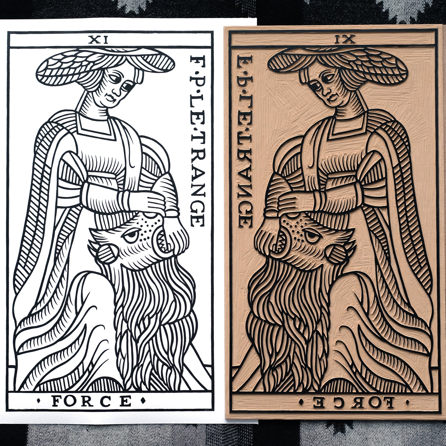 Linocut Print of Force from the Jean Dodal Tarot