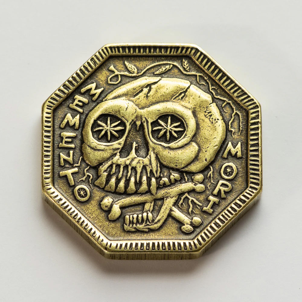 Brass Memento Mori / Memento Vivere Reminder Coin