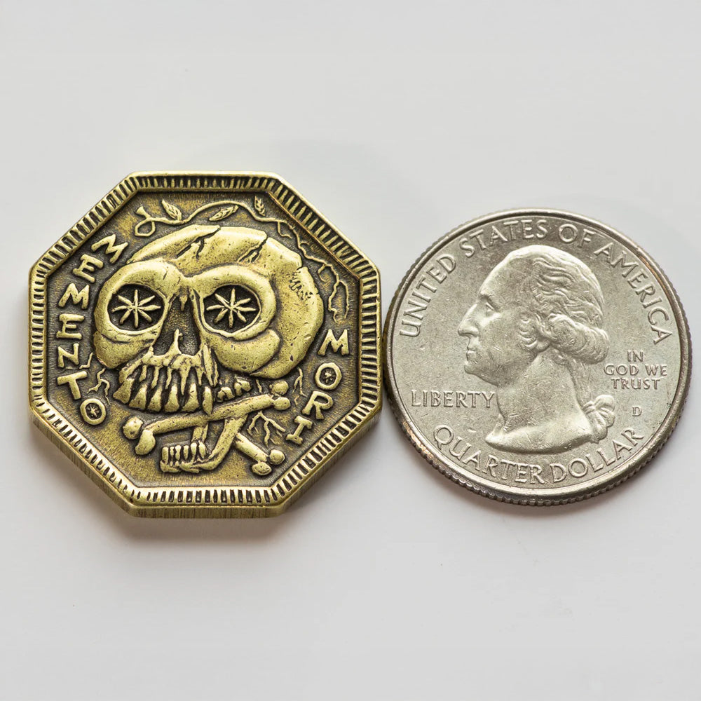 Brass Memento Mori / Memento Vivere Reminder Coin