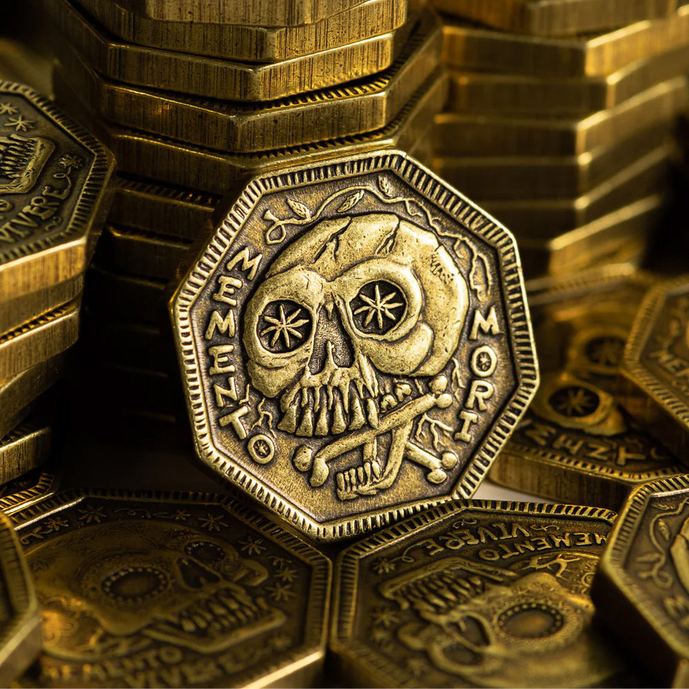 Brass Memento Mori / Memento Vivere Reminder Coin