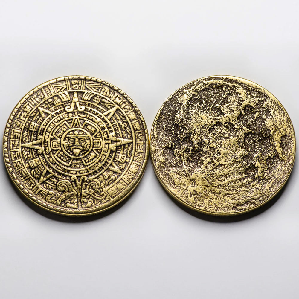 Aztec Sun and Moon Brass Coin