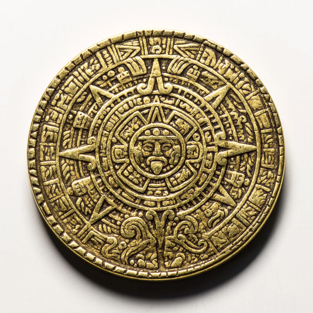 Aztec Sun and Moon Brass Coin