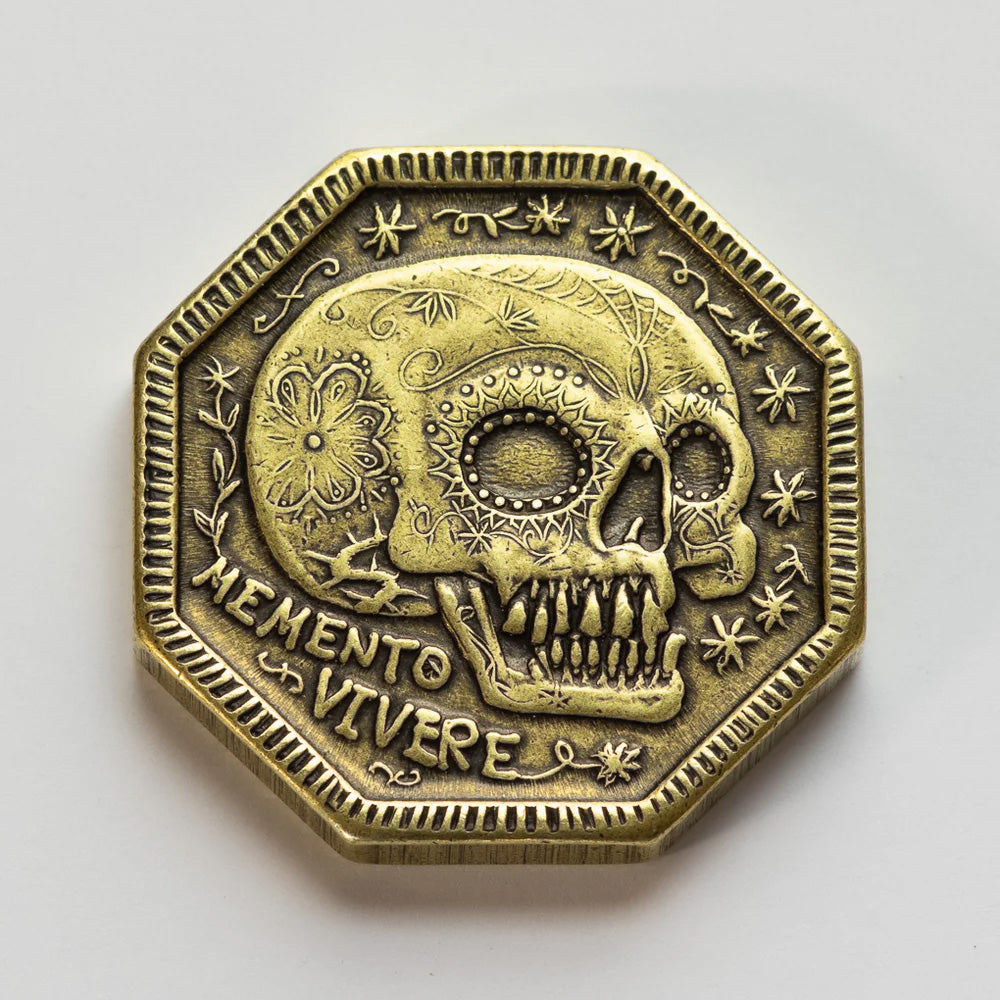 Brass Memento Mori / Memento Vivere Reminder Coin