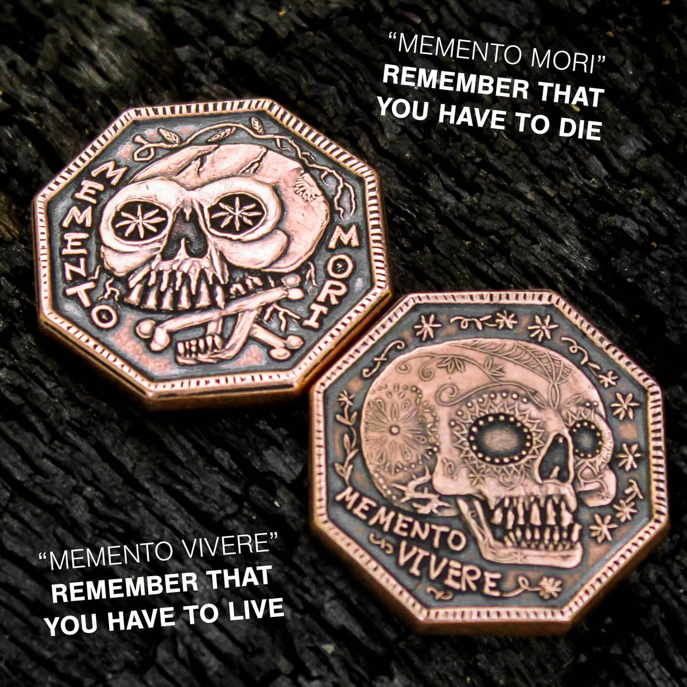 Copper Memento Mori / Memento Vivere Reminder Coin